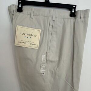 Covington Cotton Classic Fit Wrinkle Resistant Beige Pants Men's 42 Button‎